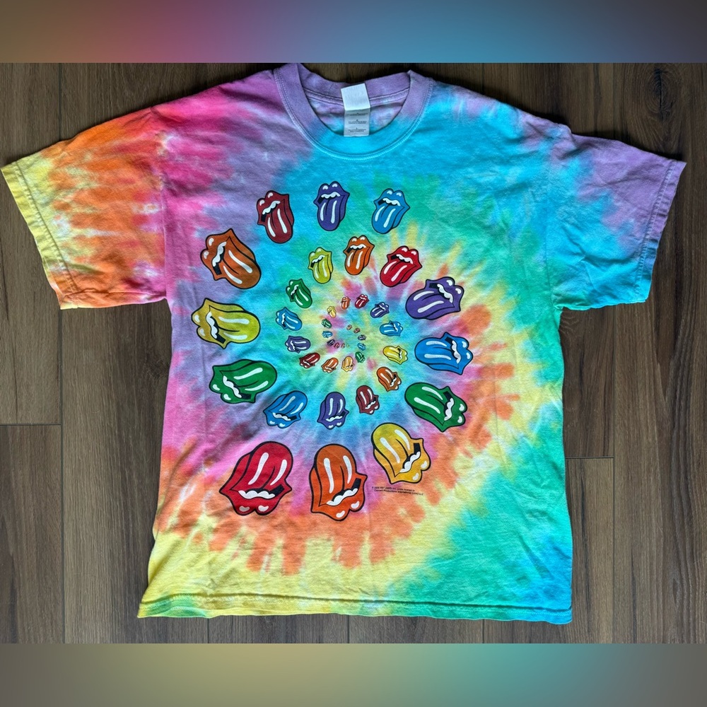 2005 Rolling Stones A Bigger Bang Tye Dye Tour T-Shirt - Sz L‎ Double Sided